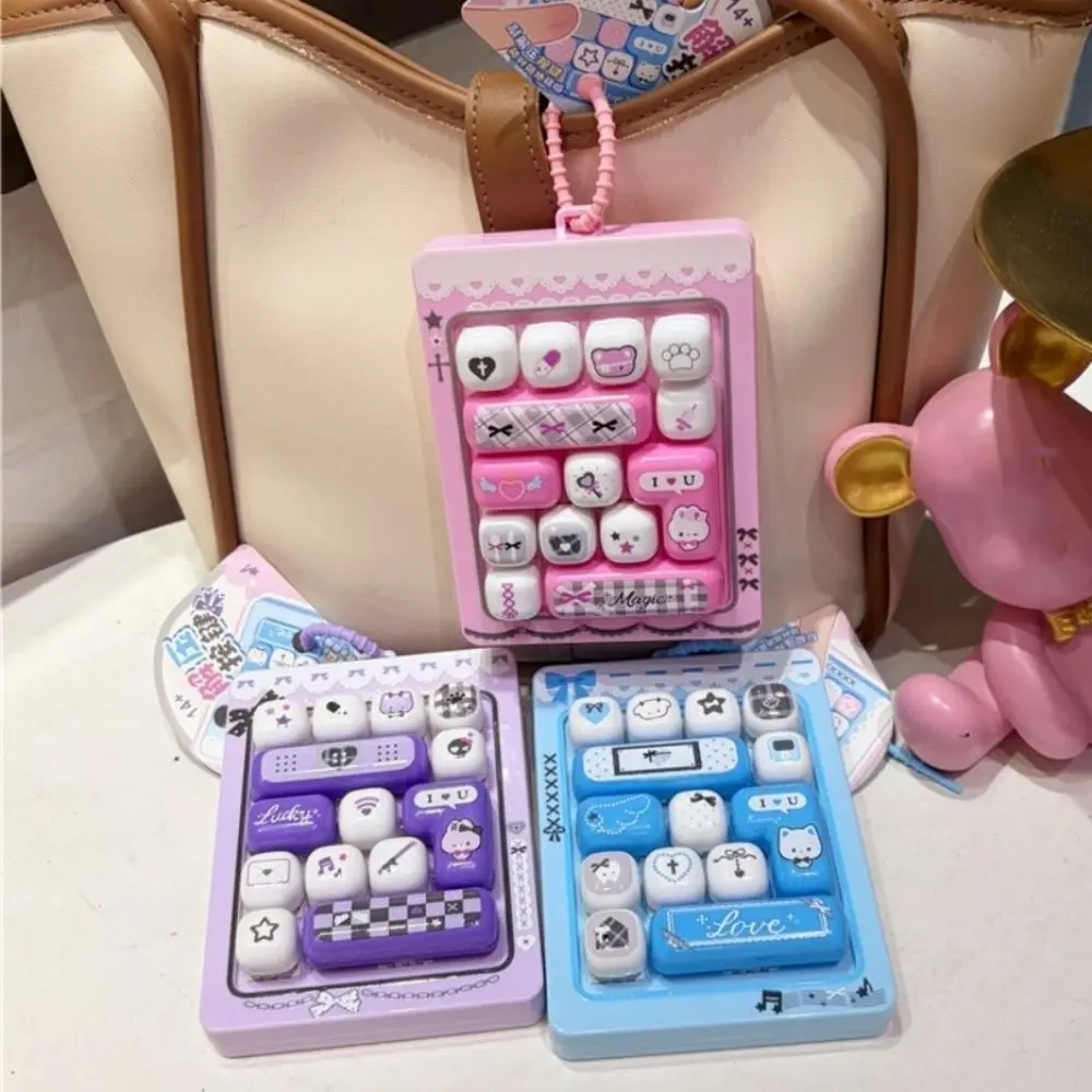 Cartoon 14 Keys Keyboard Keychain Cute Pressable Keys Keyboard Clicker Keychain Creative Clicker Sound Sensory Clicker