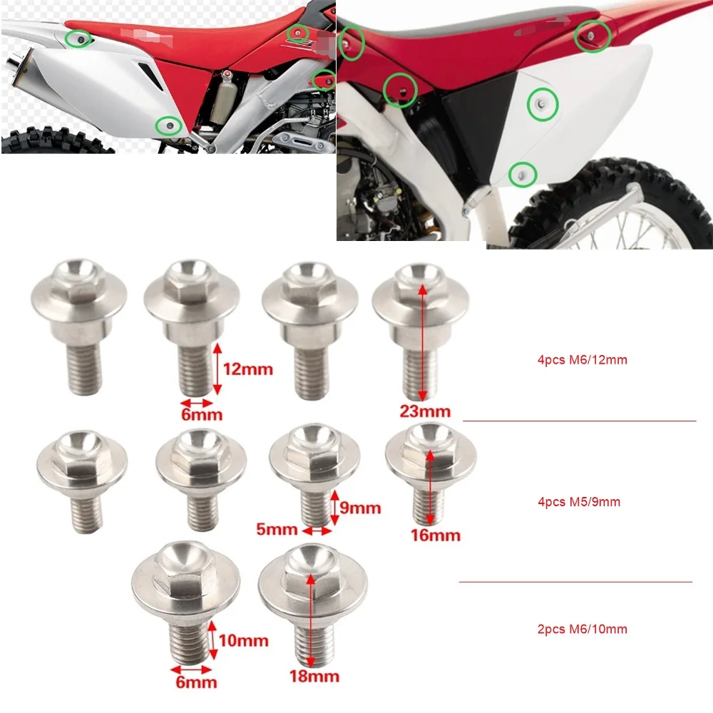 10Pcs Side Cover Bolt Fairing Screw Stainless steel Silver Bolts M6 M5 For HONDA CR80 85 CRF250R CRF450R 450RL