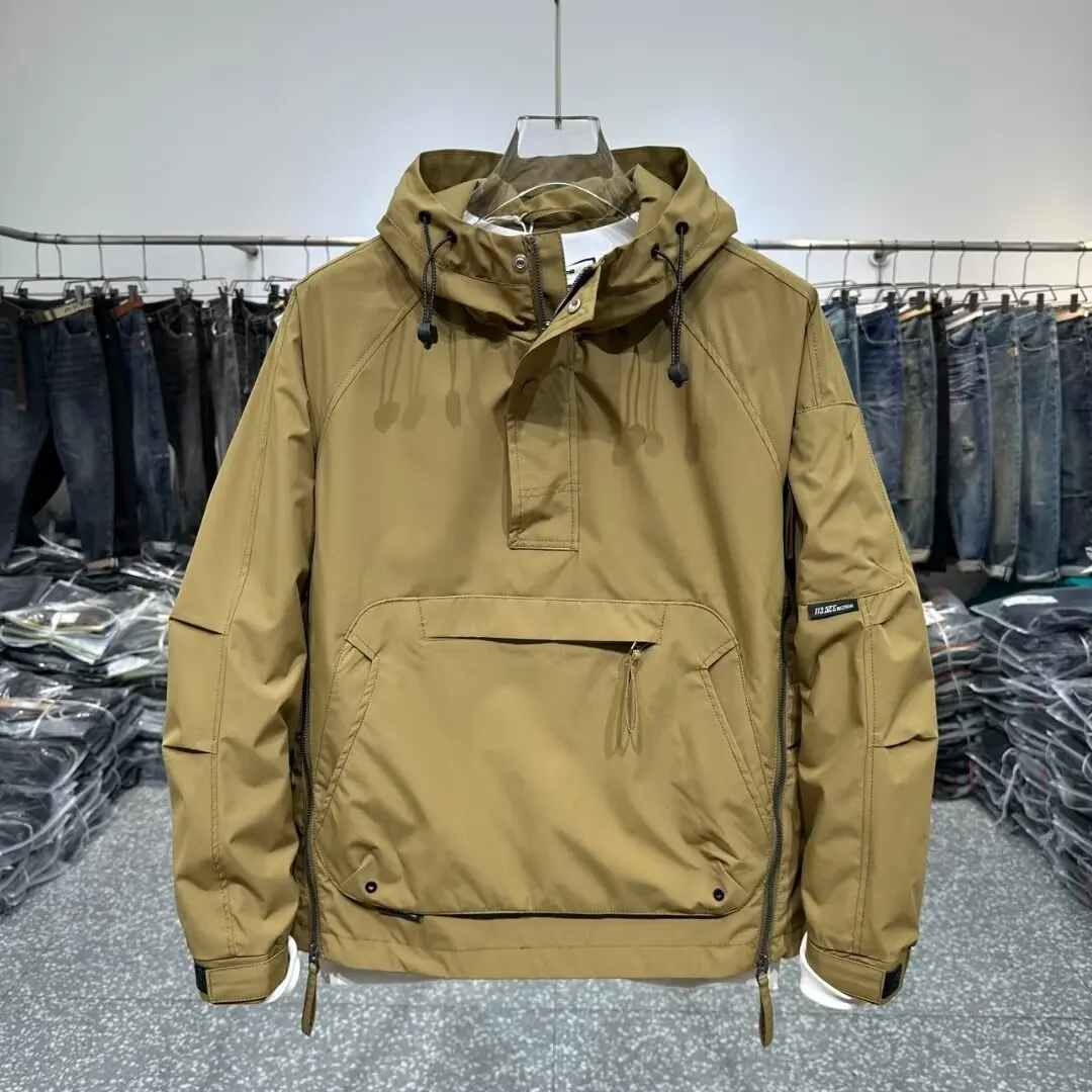 

Весна 2024, мужская повседневная свободная толстовка с капюшоном на молнии, рабочая одежда Jaet, ветрозащитное длинное пальто из полиэфирного волокна све, обычная длина