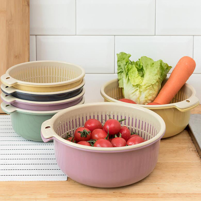Portable Detachable Double-layer Hollow Fruit &Vegetable Cleaning Washing Basket-New