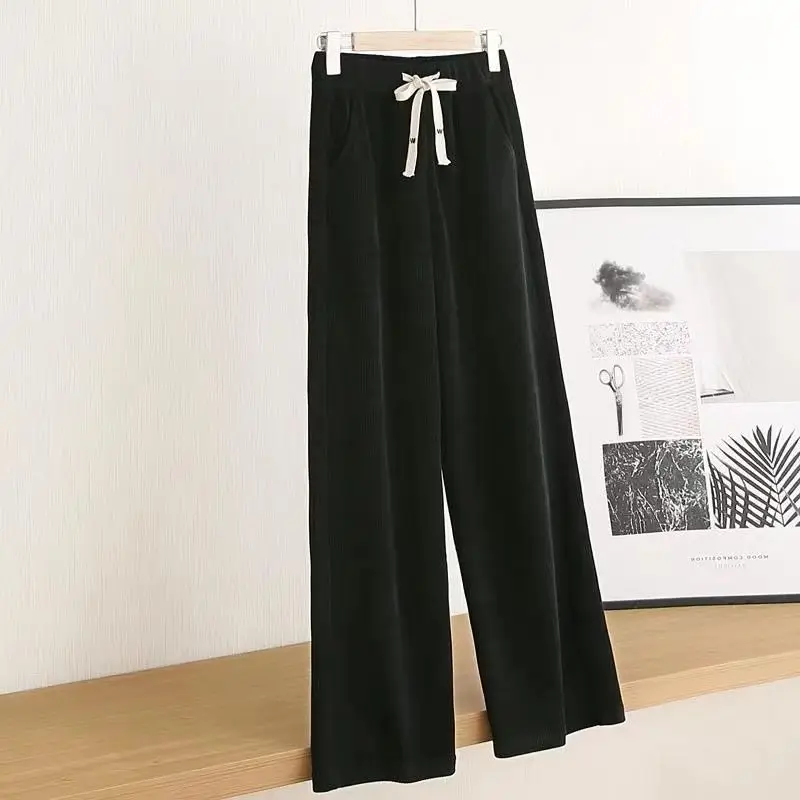 

Осенне-зимние свободные и тонкие повседневные прямые брюки с высокой талией и завязками, фиолетовые драпированные бархатные широкие брюки для женщин