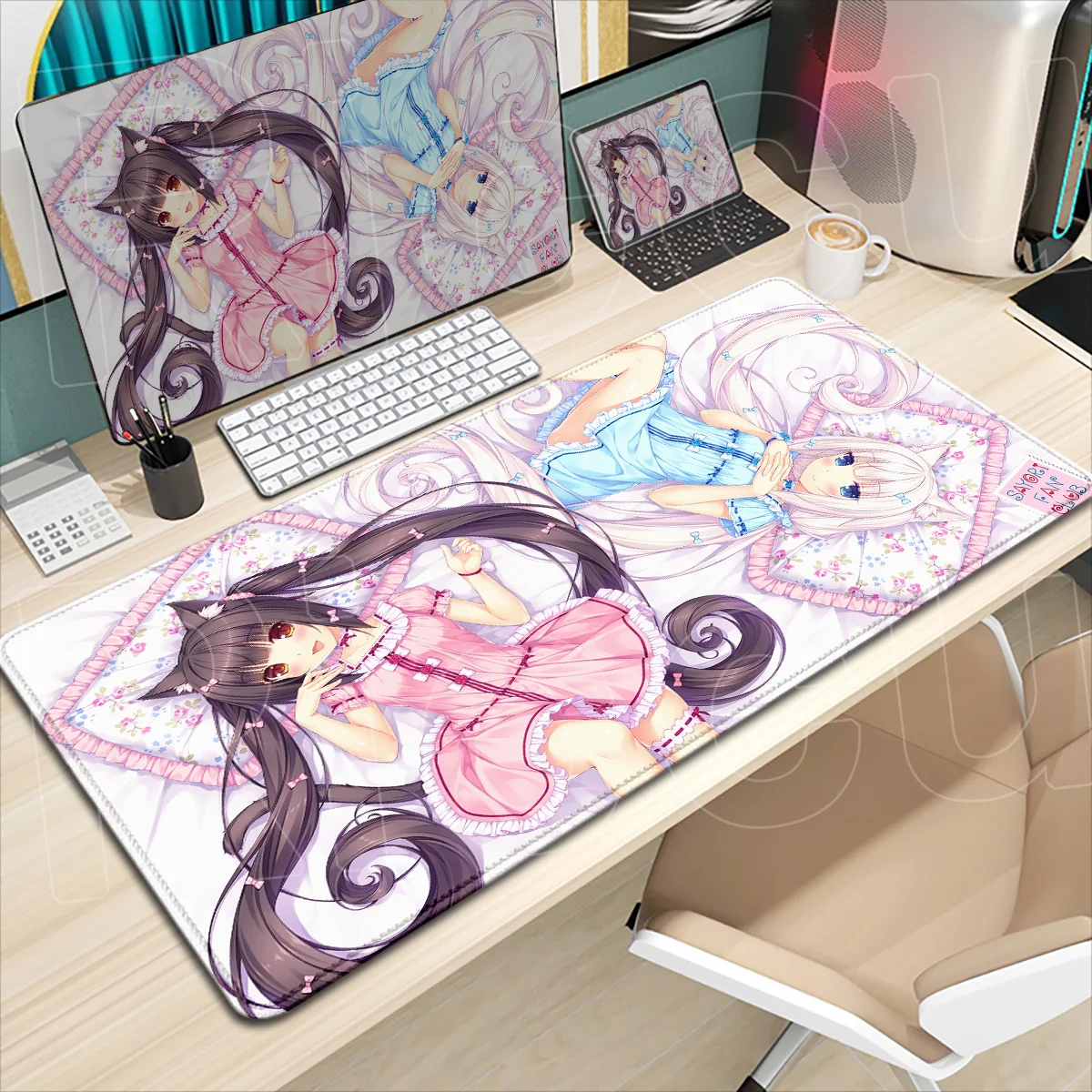 Chocola Nekopara HD Printing Laptop Keyboard Carpet E-sport Gaming Cabinet Speed Mouse Pads Large Kawaii Vanilla Mauspad 90x40cm