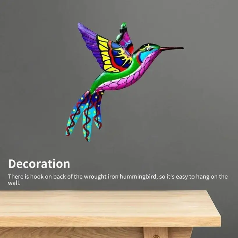 1Pcs Garden Decoration Accessories Jardineria Iron Art Colorful Hummingbird Pendant Delicate Wall Hanging Crafts Wall Decoration