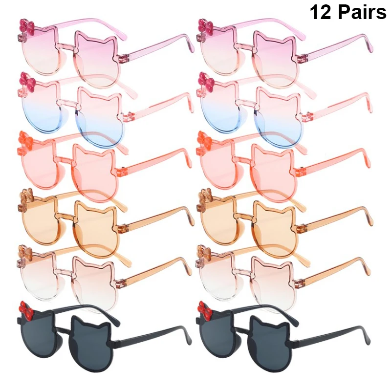 

12 шт. милые солнцезащитные очки в форме котенка для детей, модные разноцветные детские декоративные очки, стильный дизайн, солнцезащитные очки для девочек