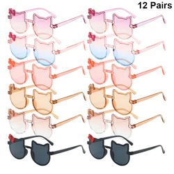 12 Pcs Cute Kitten Shaped Sunglasses for Children Fashion Multi-color Kids Decor Shades Stylish Design Sun Glasses for Girls