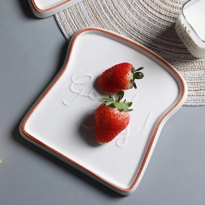 Japanese Ins Simple Toast Bread Plate Ceramic Creative Breakfast Tray Nordic Western Food Plates Cake Plate Dessert Prato