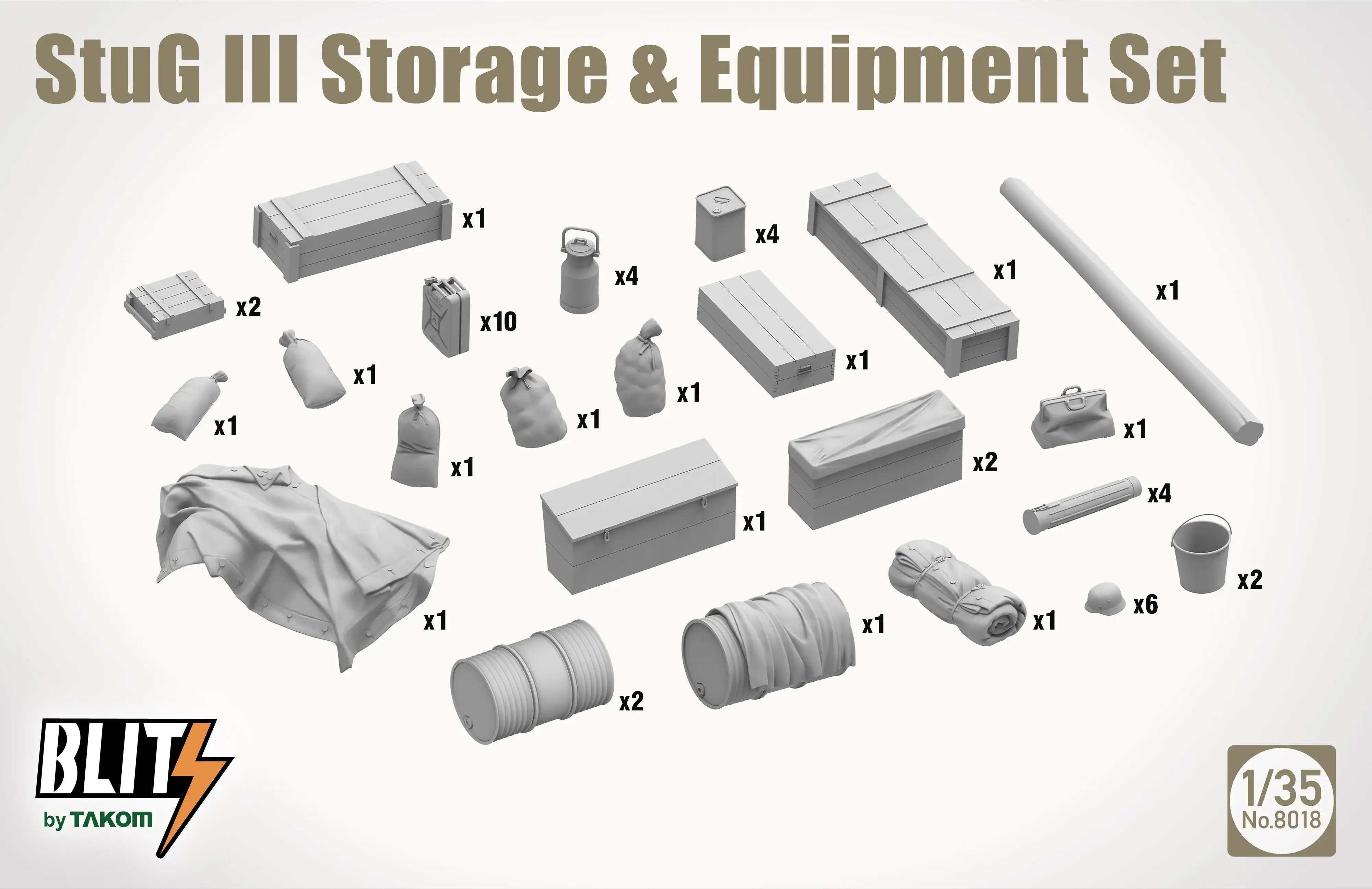 Conjunto de armazenamento e equipamentos TAKOM 8018 1/35 StuGIII