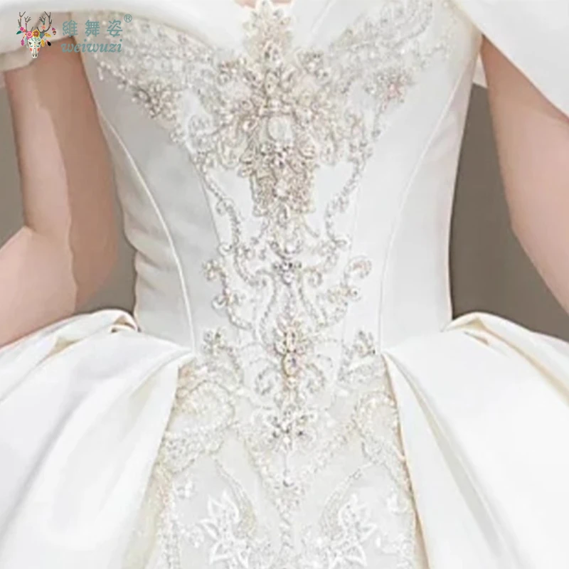 2025 신규 맞춤형 프랑스 스타일 고급 원단 레이스 럭셔리 오프숄더 임부복 웨딩드레스