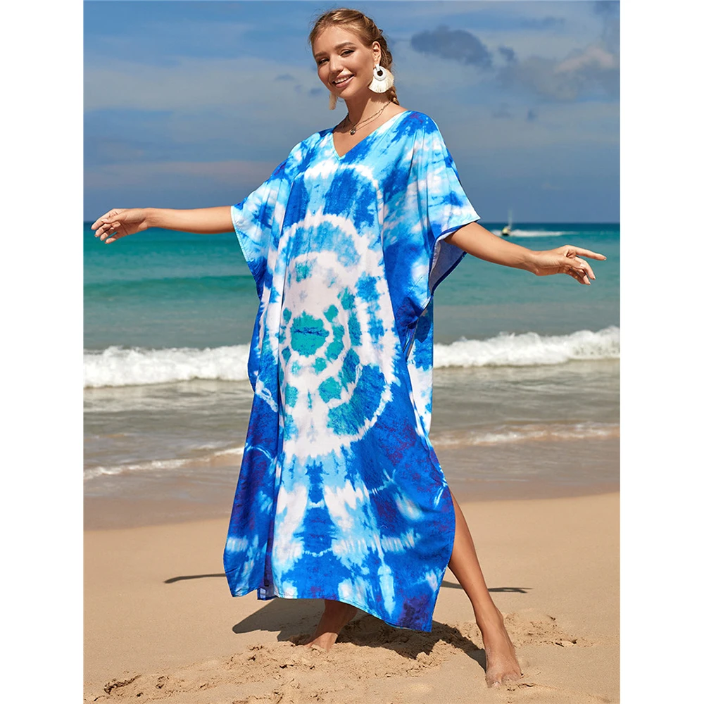 

Ethnic style printed beach cover-up, vacation dress, kaftan robe
