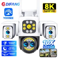 Yoosee WiFi Cámara al aire libre 8K 16MP cuatro lentes tres pantallas CCTV Ai Track Video PTZ 360 °   Cámara de seguridad WiFi de vigilancia para exteriores