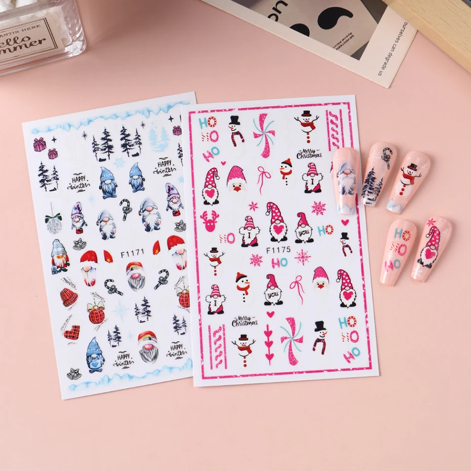 5 Stück 3D-Cartoon-Weihnachtsmann-Hirsch-Nagelaufkleber, Weihnachtsbäume, Glocken, selbstklebende Schieber für Nägel, Kawaii, Winter, Maniküre, Nageldeko