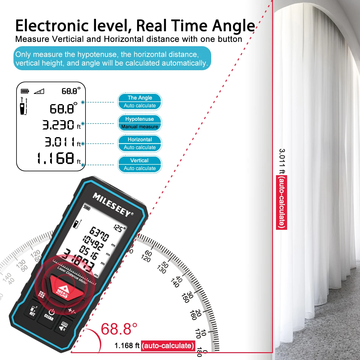 Mileseey  M120 40M Laser Afstandsmeter Meetlint Roulette Met Wiel, Met Engelse Uitzending