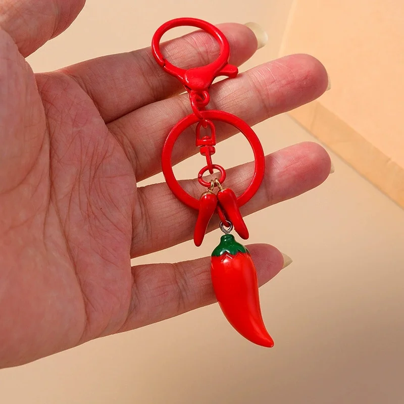 Cute Red Chilli Keychain Simulation Pepper/Cherry Key Rings Pendant for Car Key Holder Women Girls Handbag Decor DIY Jewelry