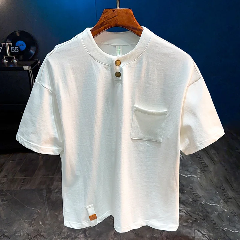Solid color simple short sleeved T-shirt for men's summer 2025 new fashion outfit, loose short sleeved top