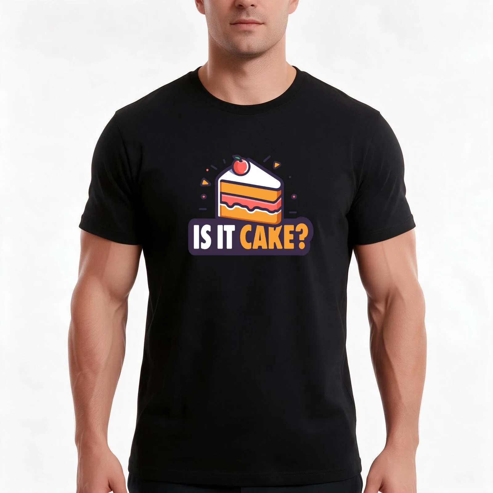 Is it Cake? Funny Quote with Cake Illustration T-Shirt, Summer Casual Cotton Tee, Oversized Streetwear Tops, Unisex Men Women