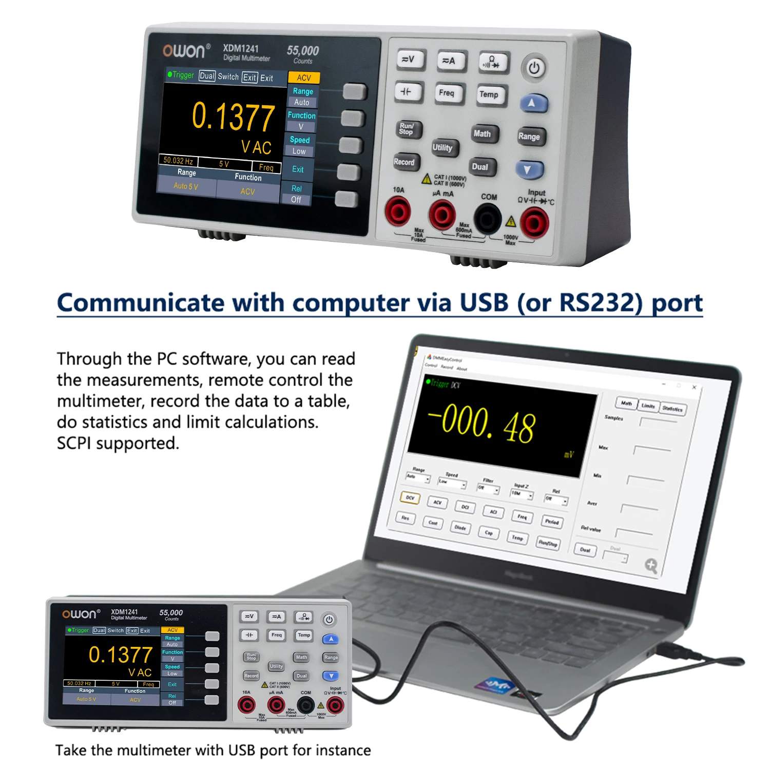 OWON XDM1241 Bench Digital Multimeter 55000 Counts TrueRMS 3.5\