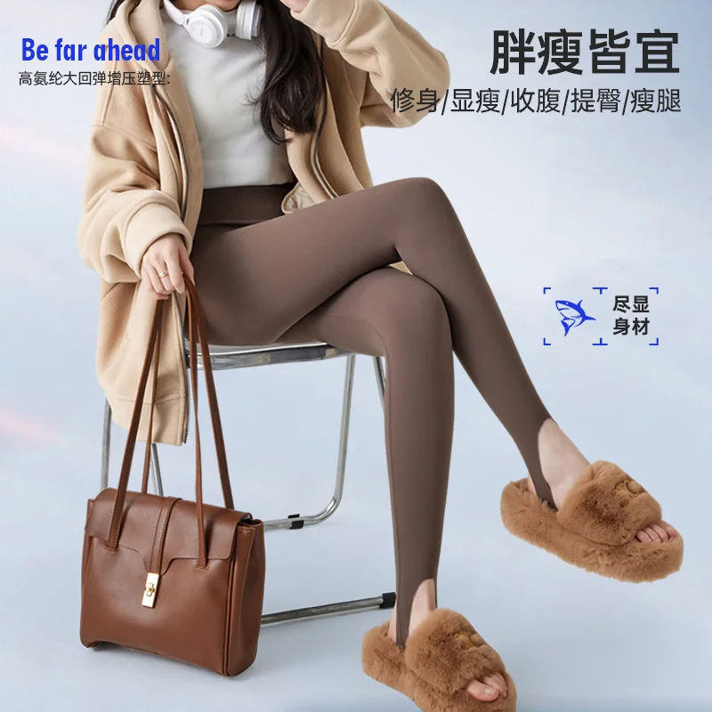 تشكيل سروال Shark للنساء، يمكن ارتداؤه في الخارج، سروال ضيق مبطن بالصوف للخريف والشتاء، تحكم في البطن، رفع، رياضي طويل P