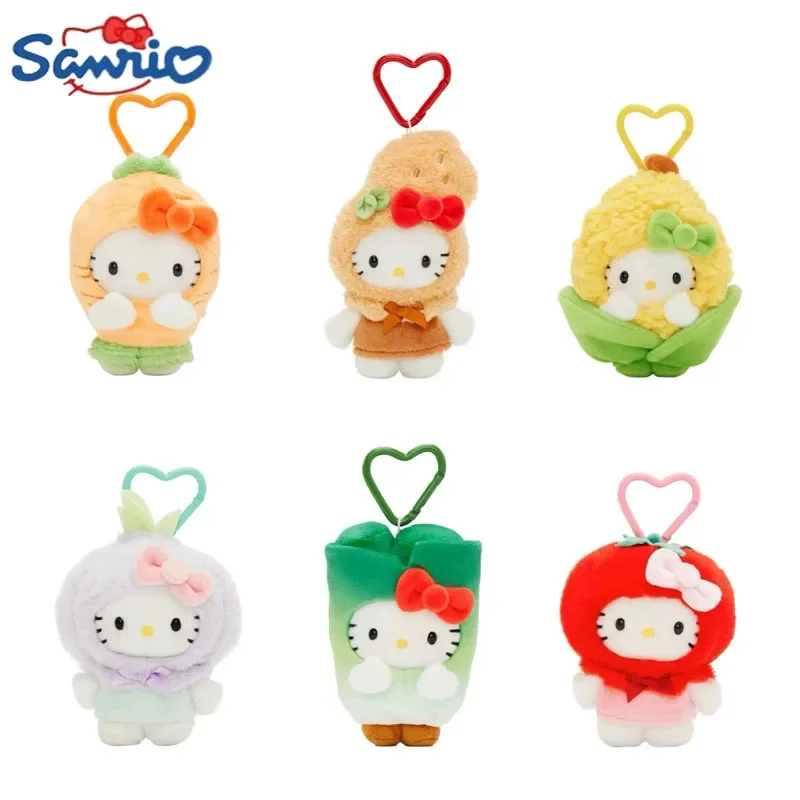 New Sanrio Tomato Corn Hello Kitty Keychain Anime Vegetable Kitty Pendant Doll Keyring Girls Bags Keychains Kids Christmas Gifts