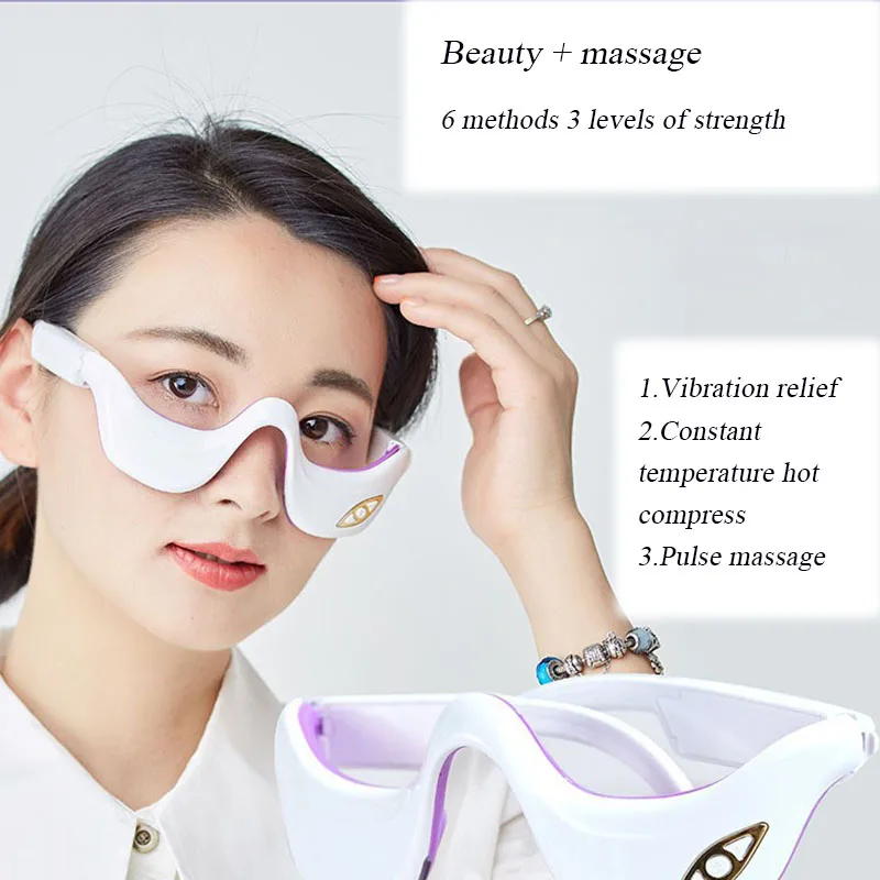 Masajeador ocular 3D Universal, instrumento de protección ocular de microcorriente para eliminar el círculo oscuro, seis modos, tres engranajes, compresa caliente
