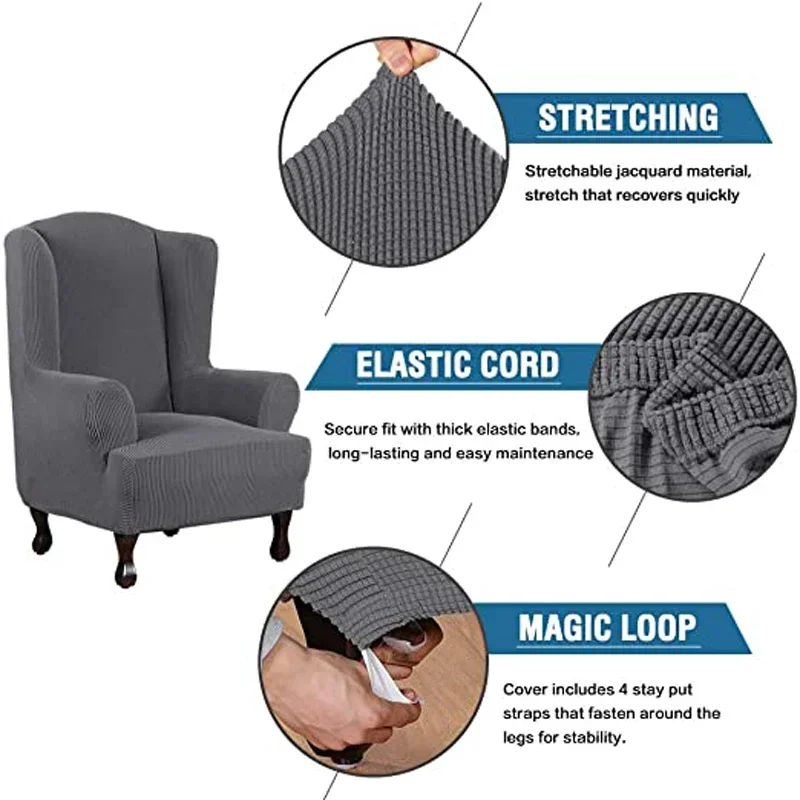 Jacquard Wing Chair Slipcovers Wingback Armchair Covers with Ears Stretch 2 Pieces Wing Sofa Cover Furniture Protector