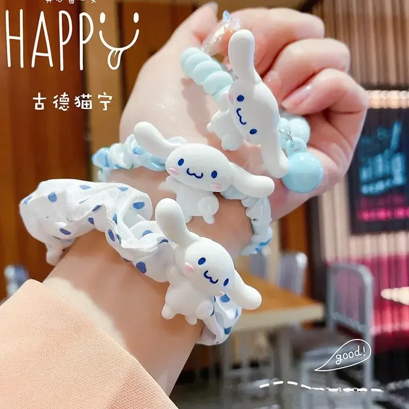 4Pcs Sanrio Cinnamoroll Hair Band Cute Anime Cartoon Girl&Child Kawaii  Bestie Hairpin Fashion Ponytail Holder Holiday Gifts