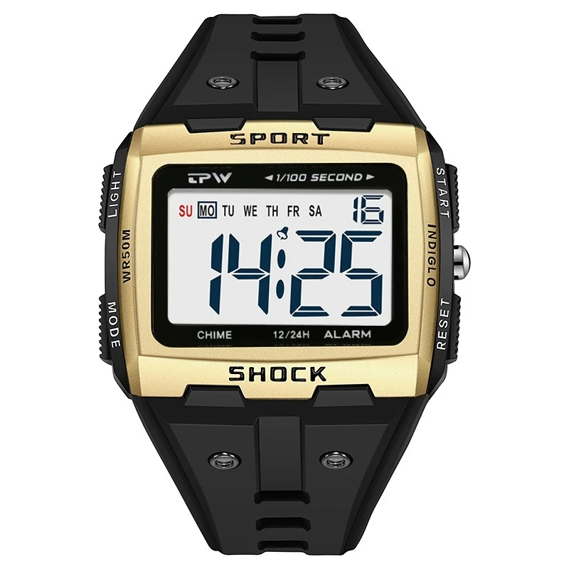New For Men Sports Electronic Watch Waterproof Night Glow Large Screen Square Outdoor Running Camping Student Watch