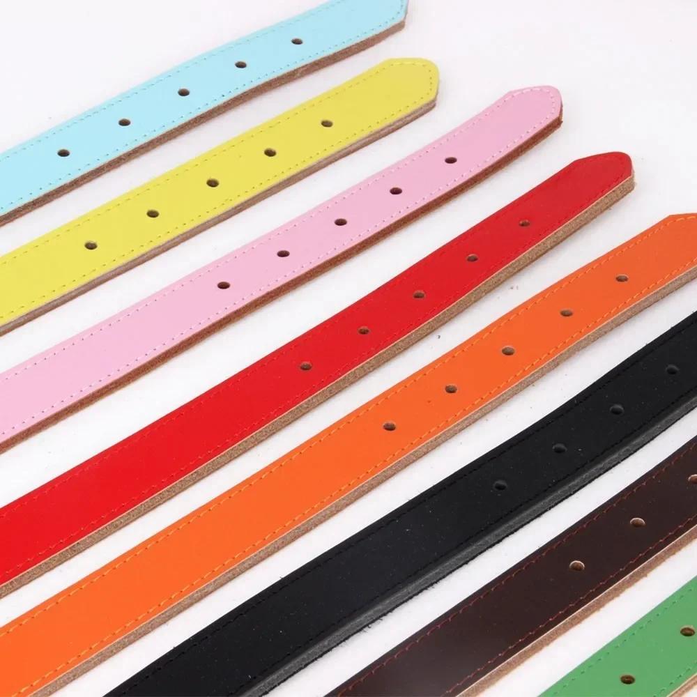 1 Piece Genuine Leather Durable Pet Dog collar Brown Black Red Orange Pink Green Blue for Puppy Large Dog Collar Size XS S M L