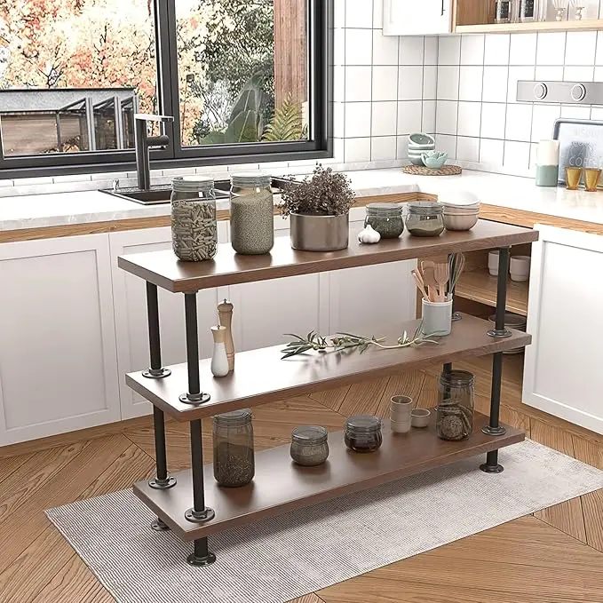 3Tier Industrial Pipe Table Leg Set Iron Base Legs Rustic Iron Pipe Shelves For Shoe Rack Kitchen Rack Storage Organiser