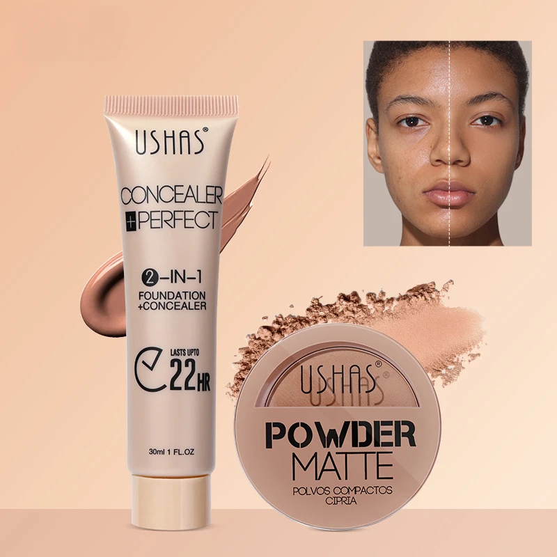 22 Hours Long Lasting Powder Liquid Foundation Cream Suit Waterproof Oil Control Facial Concealer Face Makeup Foundation