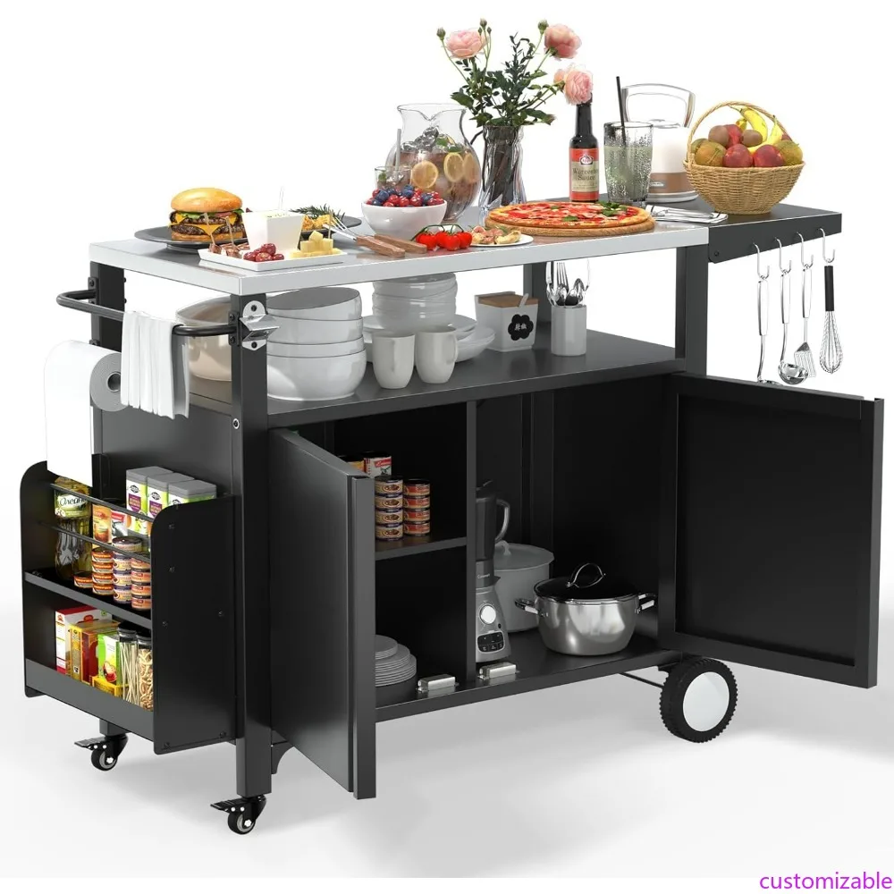 

Weatherproof XL Outdoor Kitchen Cart with Foldable Stainless Steel Top and Mobile BBQ Features