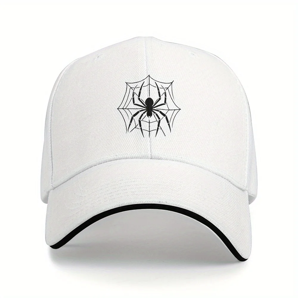 Spider Web Graphic Baseball Cap Black Polyester Adjustable Novelty Trucker Hat for Adult