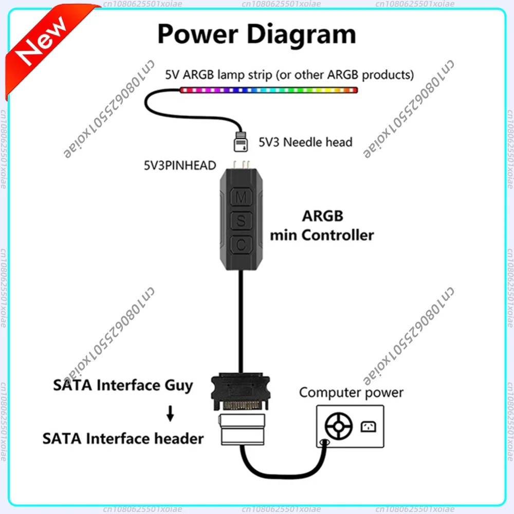 1-3PCS 5V 3PIN ARGB Controller SATA Interface Extension Cable Light Controller Adapter for PC Fan CPU Cooler Fan Light Strip