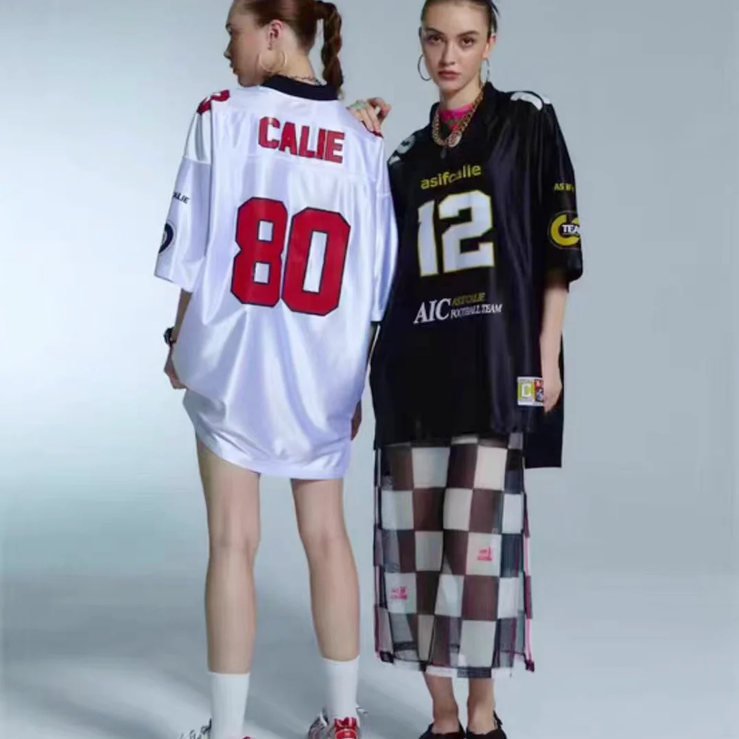 تي شيرت ASIFCALIE رقمي ثلاثي الأبعاد مطبوع على الطراز الأمريكي فضفاض لكرة السلة وكرة القدم بأكمام قصيرة.