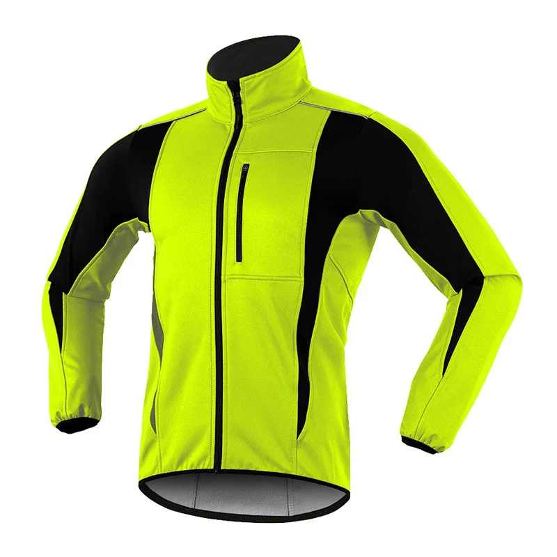 

Men's Winter Cycling Jacket Windproof Waterproof Thermal Fleece Lined Bike Jacket Reflective Strips Cold Weather Riding Gear