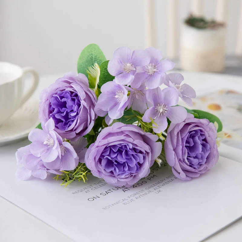 5 Köpfe künstliche Blumen Pfingstrose Hortensie Home Arrangement Dekoration DIY Weihnachtskranz Hochzeit Brautstrauß Zubehör