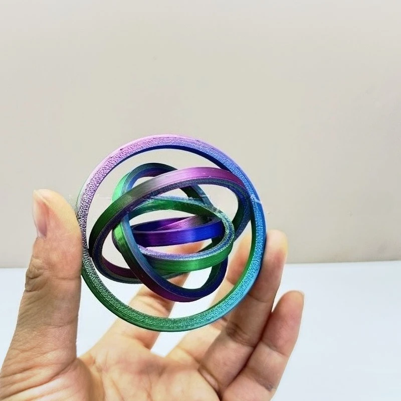 Drukowany w 3D 6-kółkowy spinner antystresowy 7 cm, kolorowy, obrotowy pierścień redukujący stres, materiał plastikowy, nowatorska zabawka antystresowa.