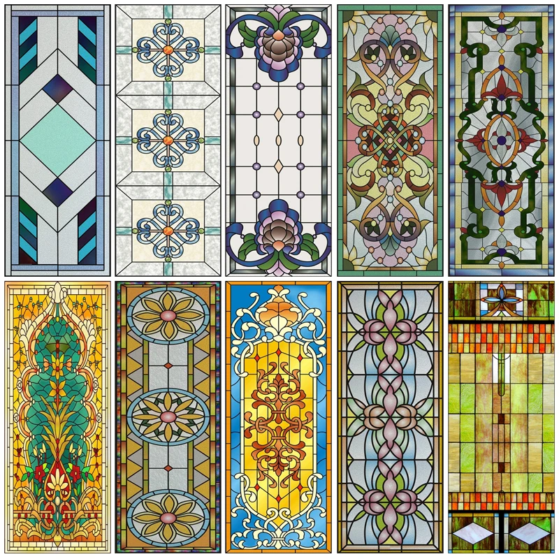 Custom Stained Glass Window Films,Frosted sticker,Privacy Static Cling Church Style For Bathroom Sliding door Home Office