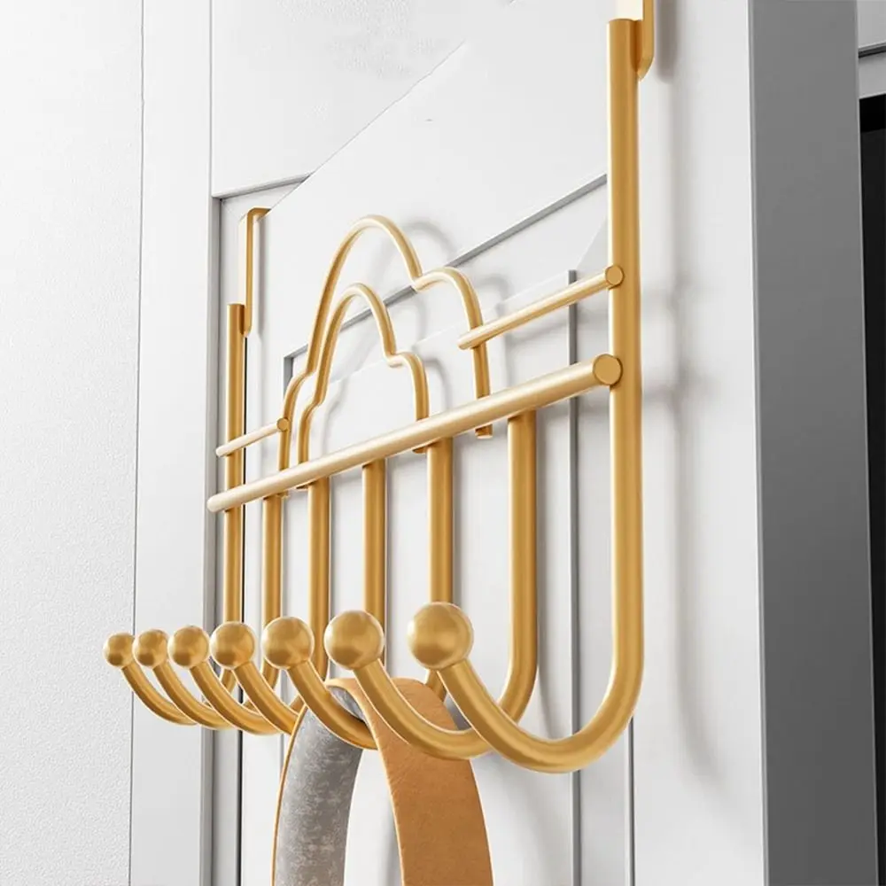 Iron 7-Hook Over Door Hanger Convenient Hanging Gold Hat Coat Hooks Space-saving Nail-Free Clothes Storage Rack Kitchen