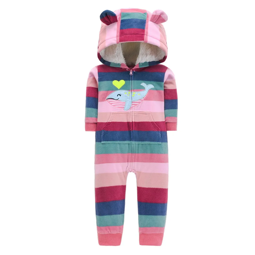 2023 Autumn Winter Warm Fleece Baby Romper Cartoon Hoodie baby girls costume Newborn Babies boys clothes jumpsuits