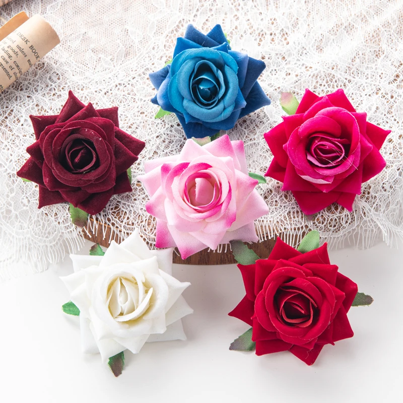 

6Cm Artificial Flowers 100Pcs Flannel Rose for Scrapbook Christmas Home Decor Diy Outdoor Garden Flower Heads Decoration Wedding