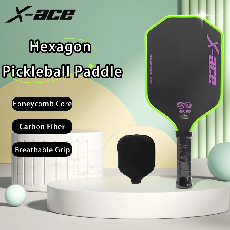 

X-ACE HEX-700 PIckleball Paddle, with Paddle Cover, Hexagonal Frame Design, Carbon Fiber, 16mm Thickness PIckleball Paddle