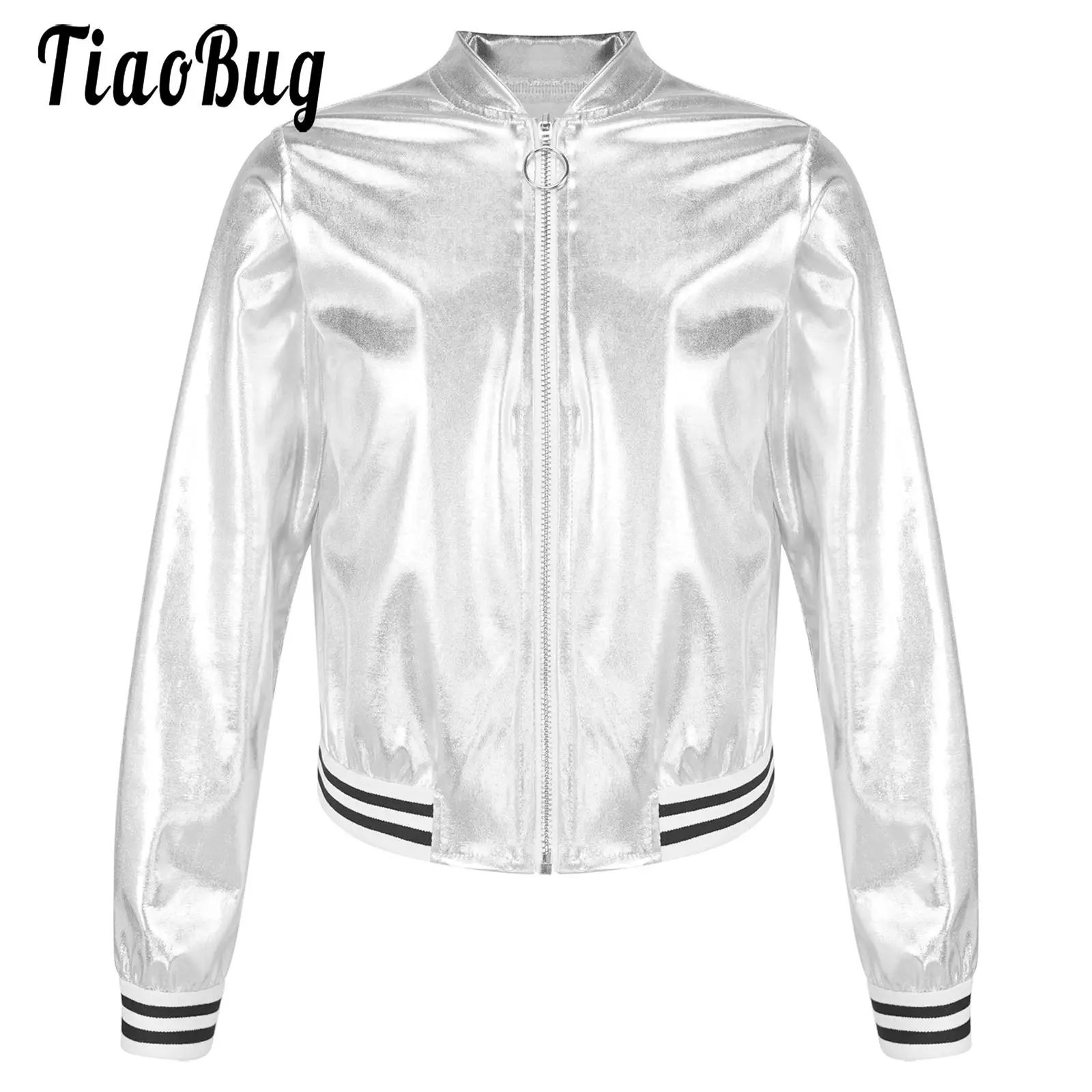 

New 2022 Girls Glitter Jacket Bolero Disco Blazer Zipper Coat Shiny Bronzing Shrug Top Biker Jacket Outerwear for Children