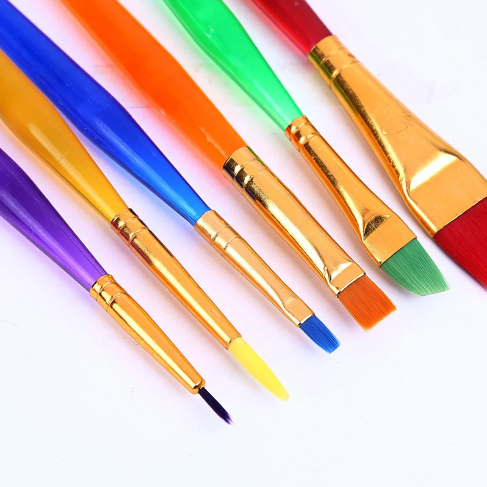 

6 pcs 'S Paint Brush Set Assorted Sizes Durable Plastic Handle Metal Tube Premium Bristle Head For Beginner