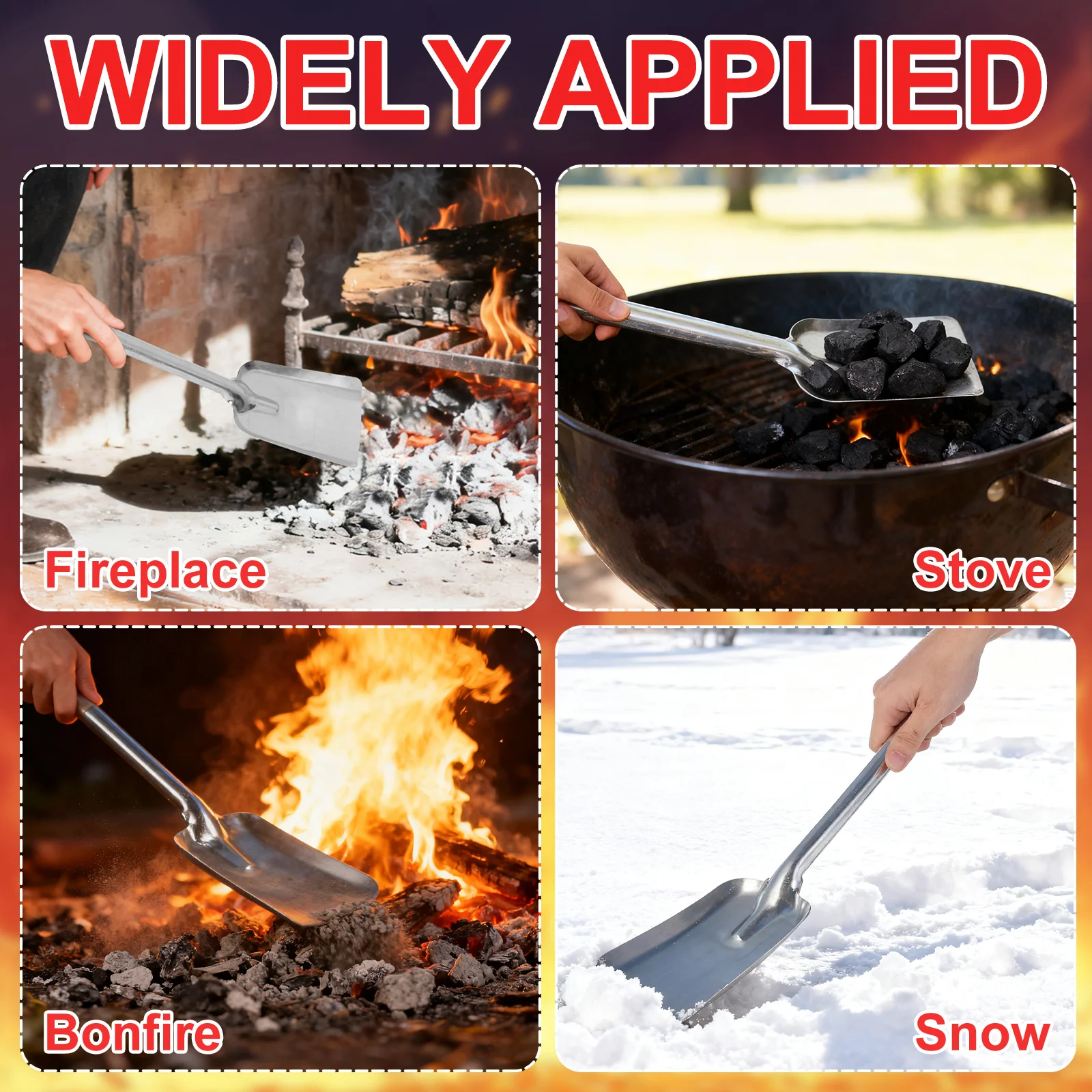 شواية صغيرة من الفحم الحديدي مع مقبض طويل منخل رماد من الفولاذ المقاوم للصدأ للمطبخ والحديقة وموقد الموقد وأداة مجرفة