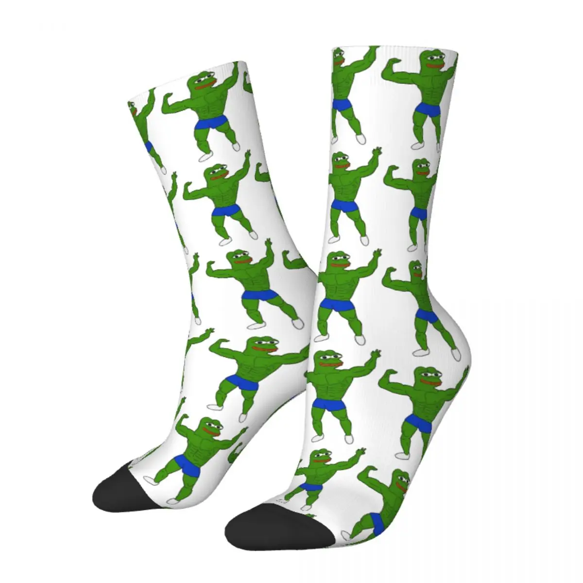 Funny Crazy Sock for Men Bodybuilder Aesthetic Zyzz Hip Hop Harajuku Pe Pe Green Frog Quality Pattern Printed Boys Crew Sock