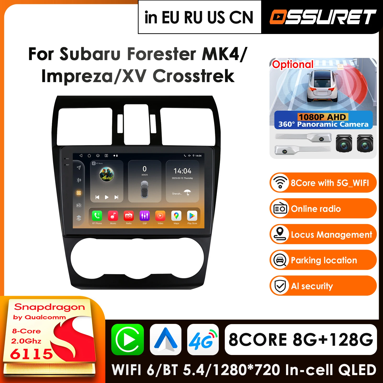 Radio para Auto con Snapdragon 8 Núcleos, Cámara Panorámica 360, CarPlay, Android Auto para Subaru Forester 2013 2014 2015, GPS, Reproductor Multimedia 4G