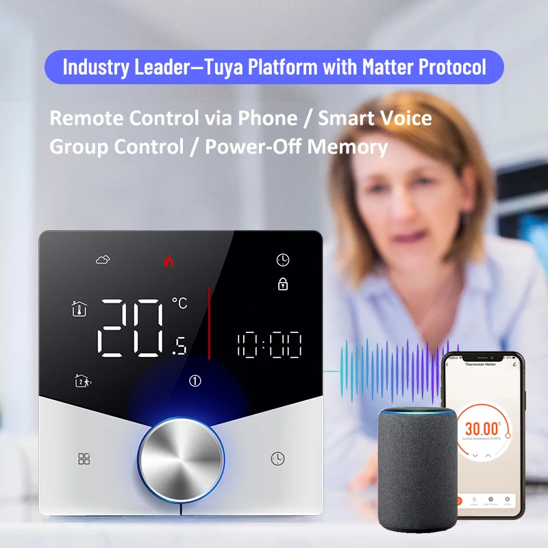 Matter ciepła podłoga ogrzewanie pokoju termostat regulator temperatury woda/elektryczny/kocioł gazowy Tuya Smart Life Alexa Home Homekit