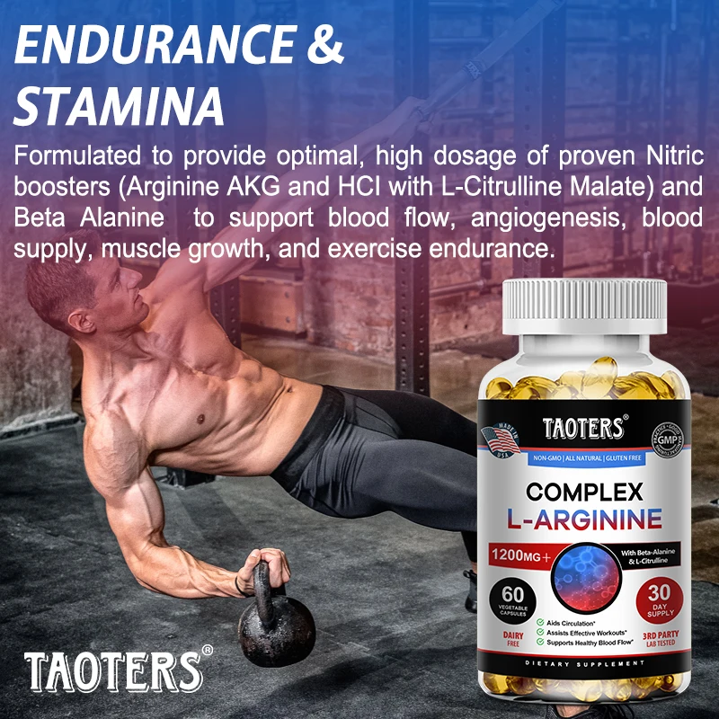 Extra Strength L-Arginine - 1200 Mg, Amino Acid, Nitric Oxide Supplement To Promote Muscle Growth, Blood Flow and Energy