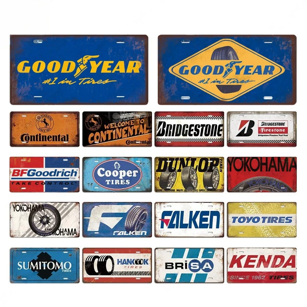 Tire Brand Vintage Metal Posters Signs  License Decor Plate Plaque Metal Vintage Wall Decor for Garage