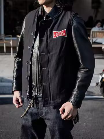 Red Tornado Heavy Jungle Cloth Deck Worker Vest Black Men's Retro Motorcycle Biker Waistcoat Amekaji